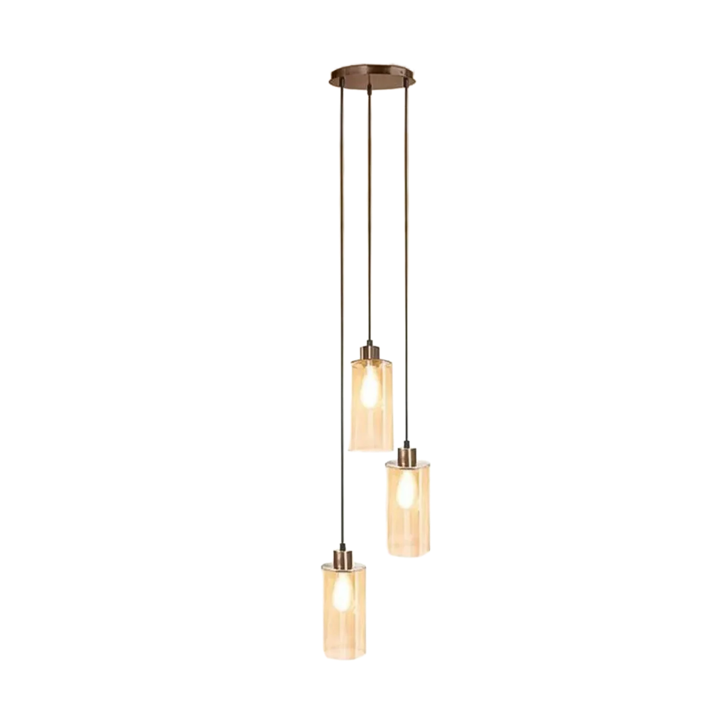 Muziris 3 head gold cylinrical pendant light (31432)