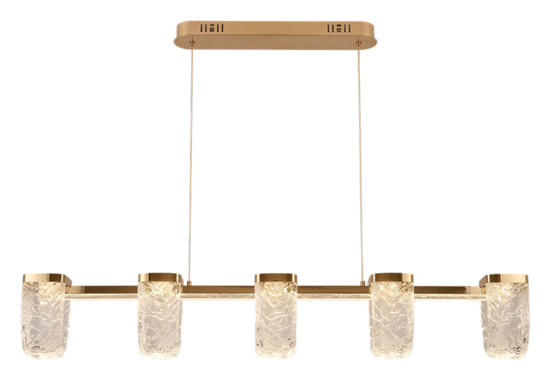 The Quintet five cup acrylic gold linear LED pendant