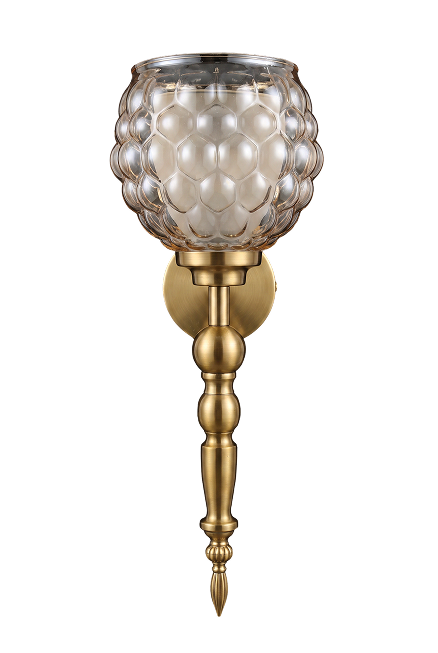 The Hobnail textured glass wall sconce on a turned brass stem