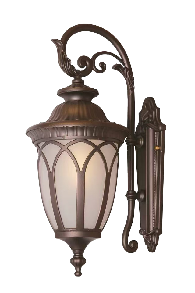 The Arcade Gothic frosted glass dark metal wall lantern
