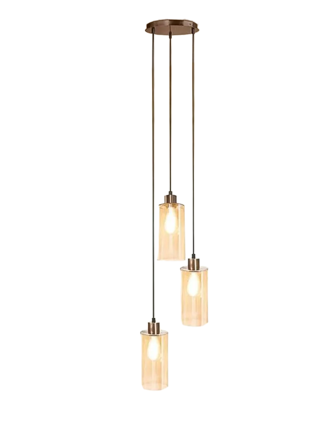 Muziris 3 head gold cylinrical pendant light (31432)