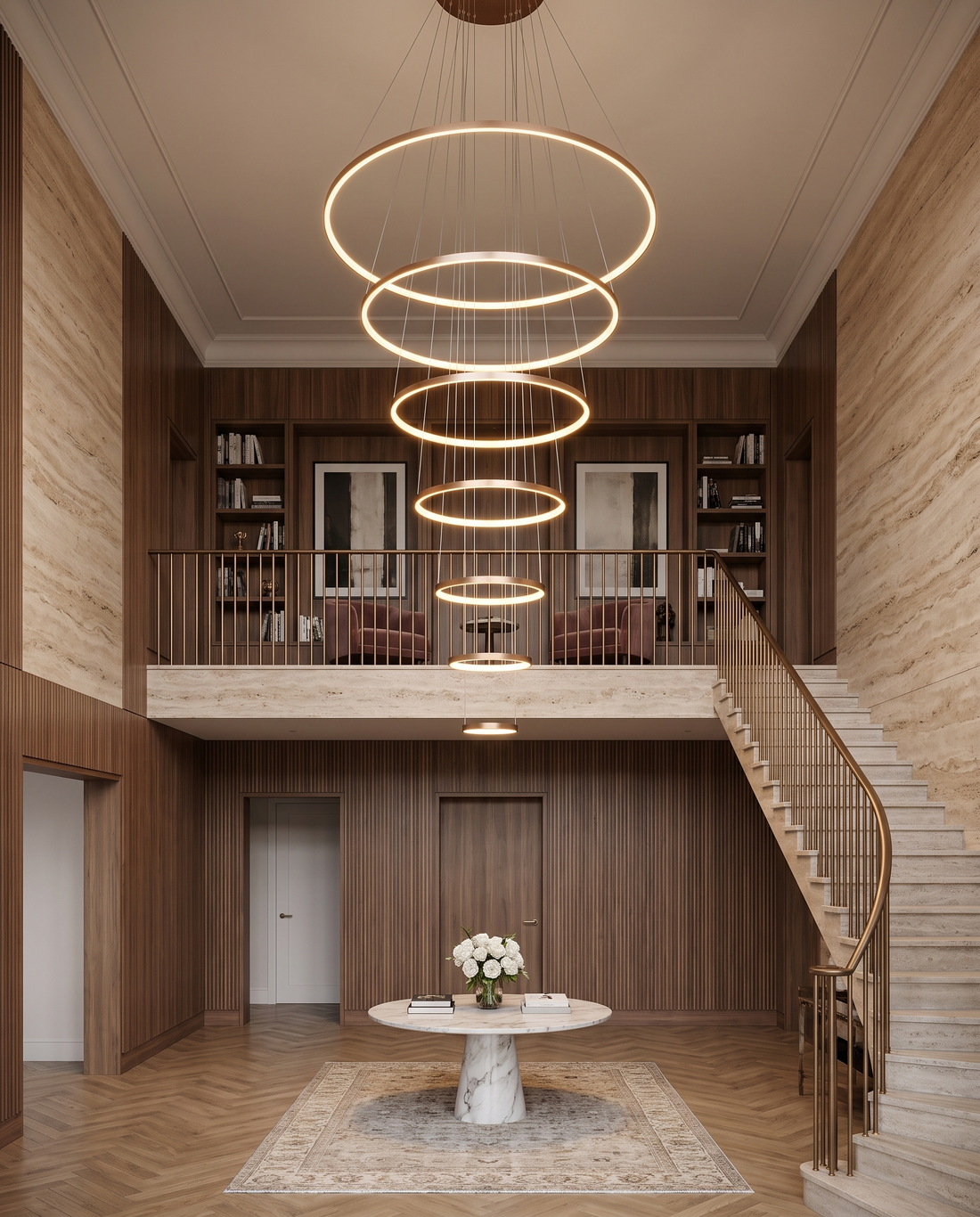 Tiered Halo – LED ring metal chandelier, view 2