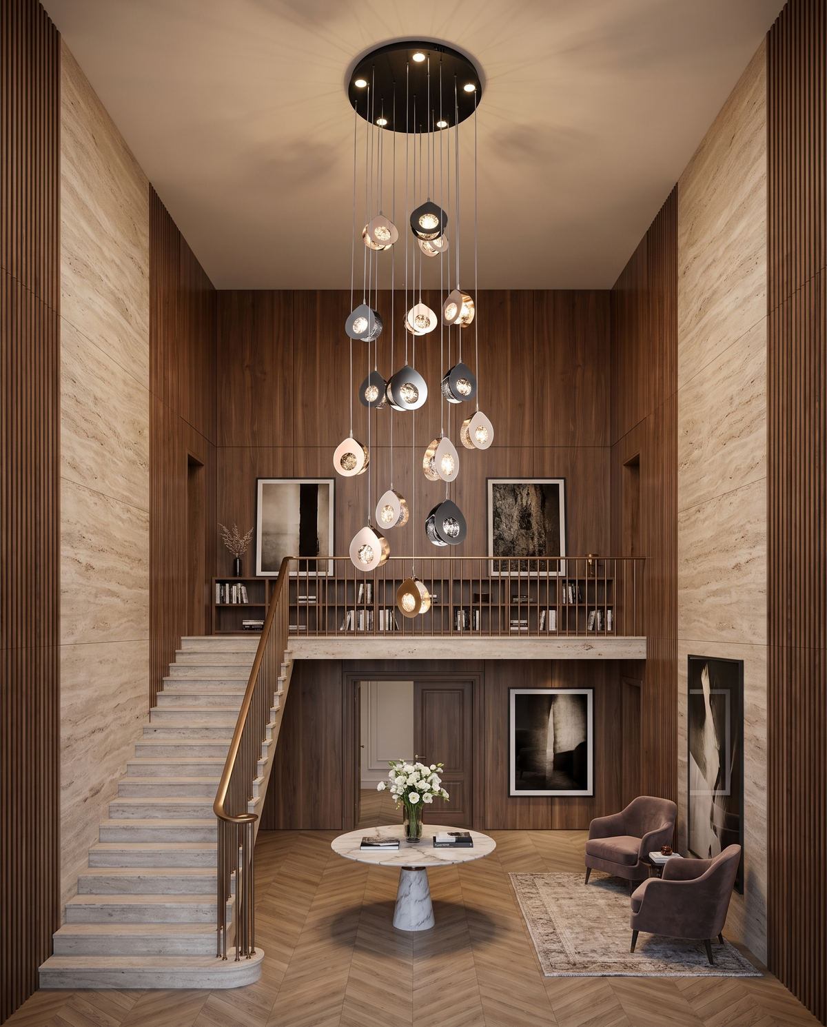 Axis Dual Ring Double Height Chandelier in the room