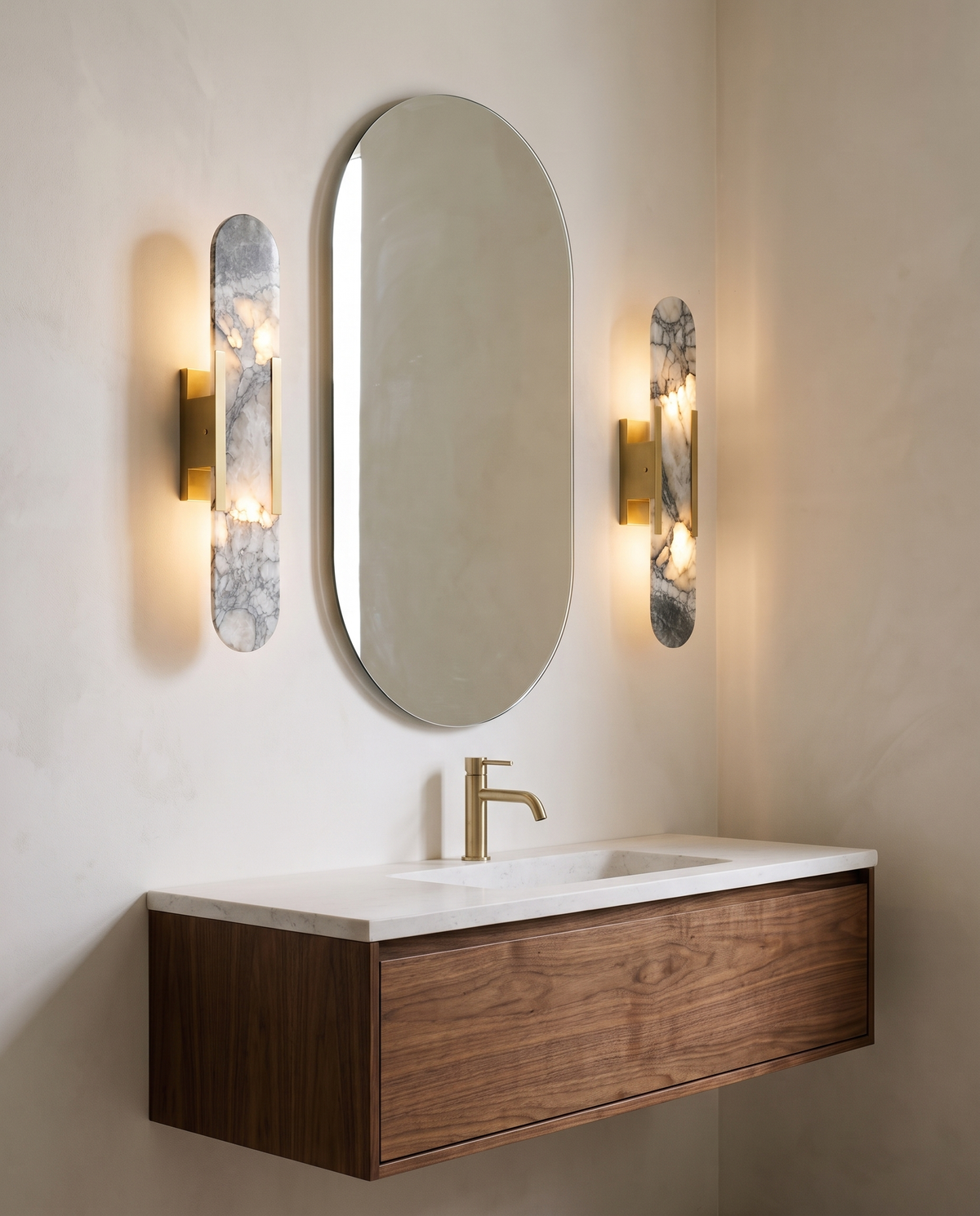 White Marble Tall Beam Wall Lamp in the room