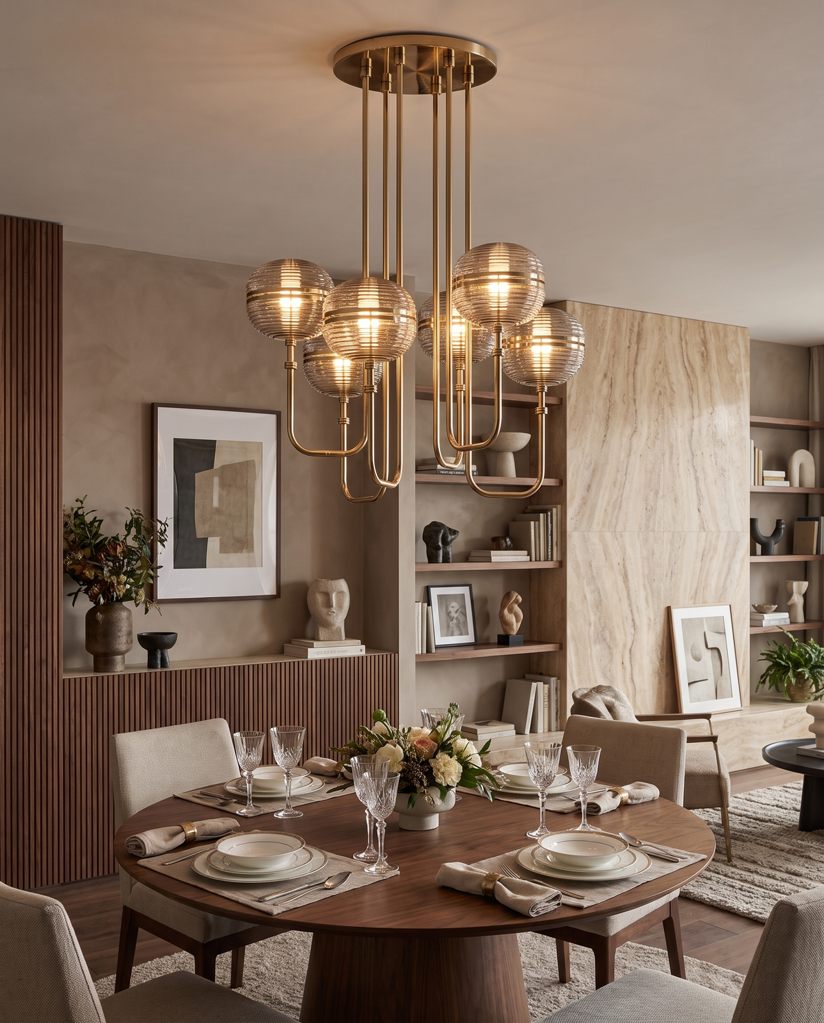 Mystic Aura Golden Finish Luxe Chandelier in the room