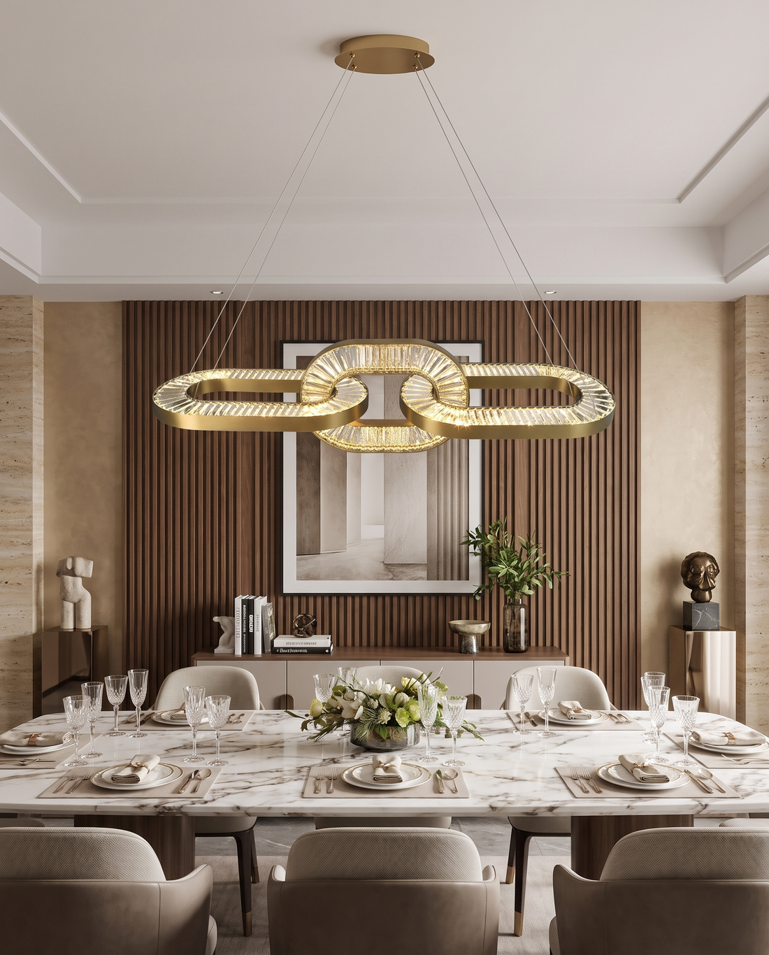 Torus – metal & crystal ring chandelier, view 2