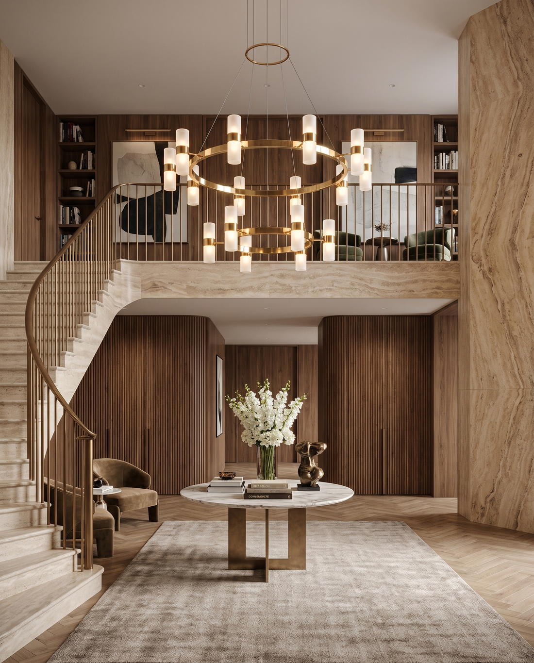 Ethereal Heights – aluminium & LED double-height chandelier, view 2
