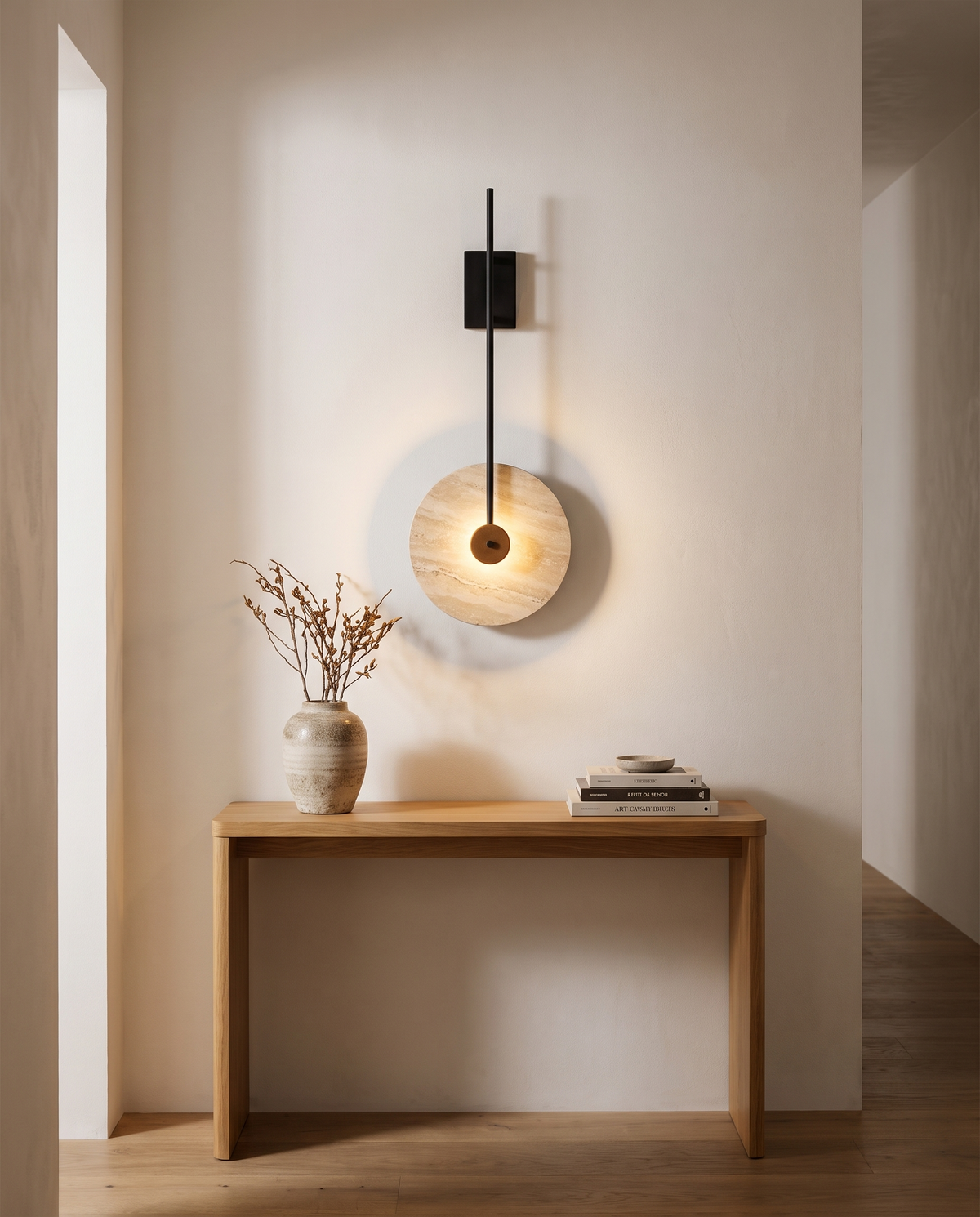 Travertine Arc Wall Lamp in the room