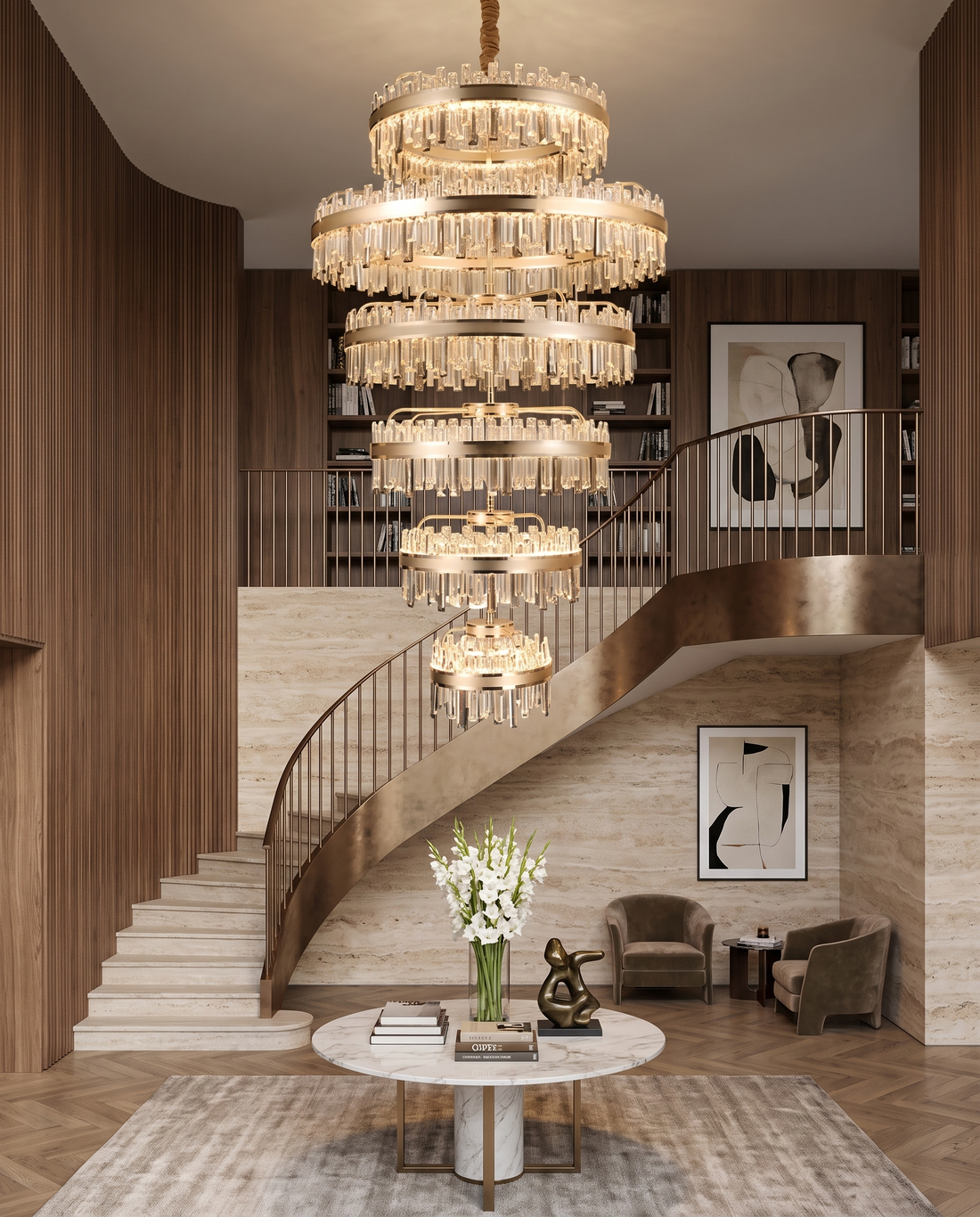 Crystalline Coil – double-height chandelier, view 2