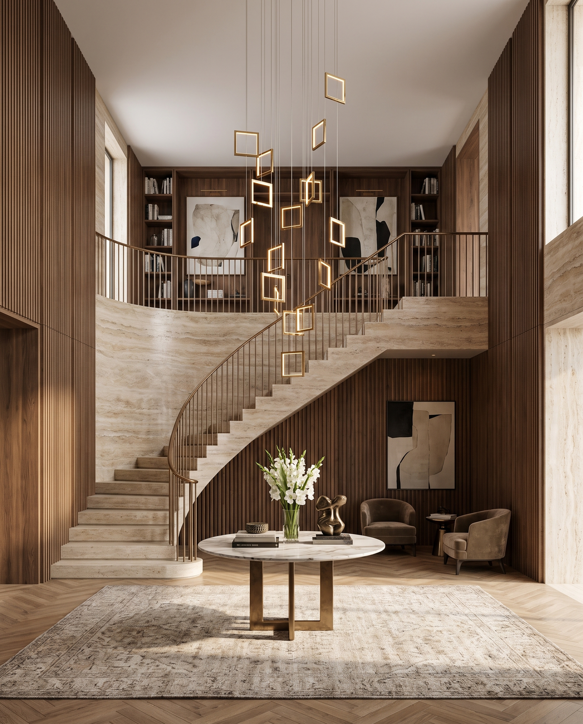 Geometric Aura Double Height Chandelier in the room