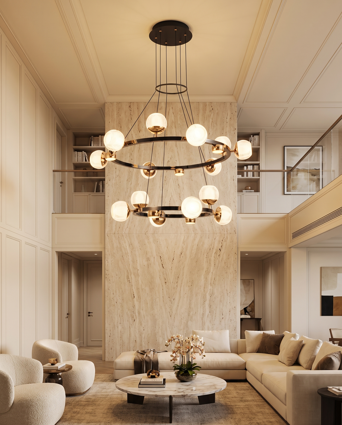 Obsidian Twin Halo Chandelier – chandelier, view 2