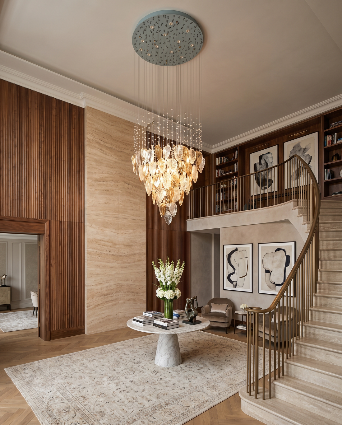 Golden Drops – stainless steel chandelier, view 2