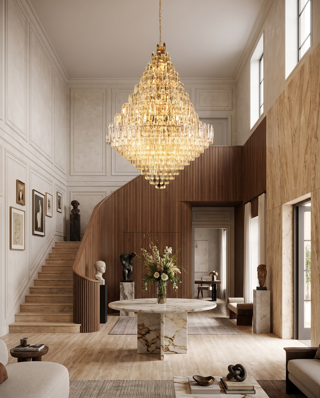 Borealis – long K9 crystal chandelier, view 2