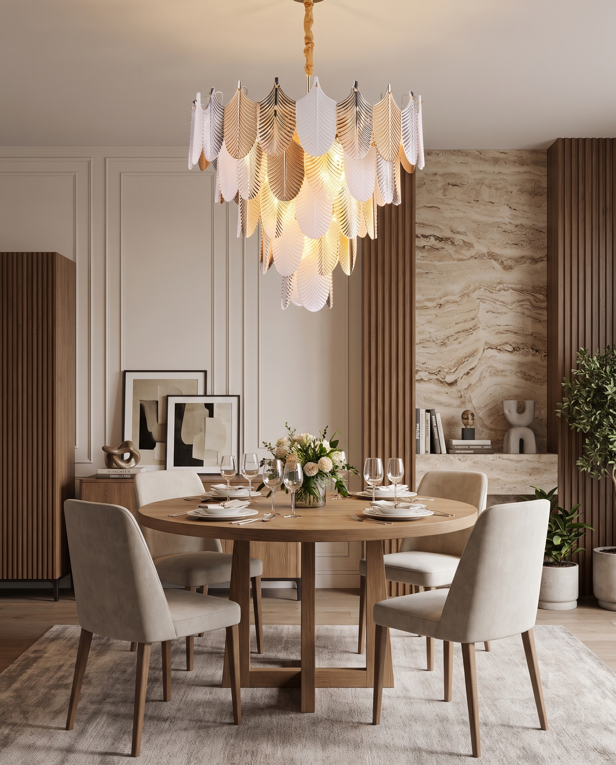 Alura Petal Brass Finish Crystal Chandelier in the room