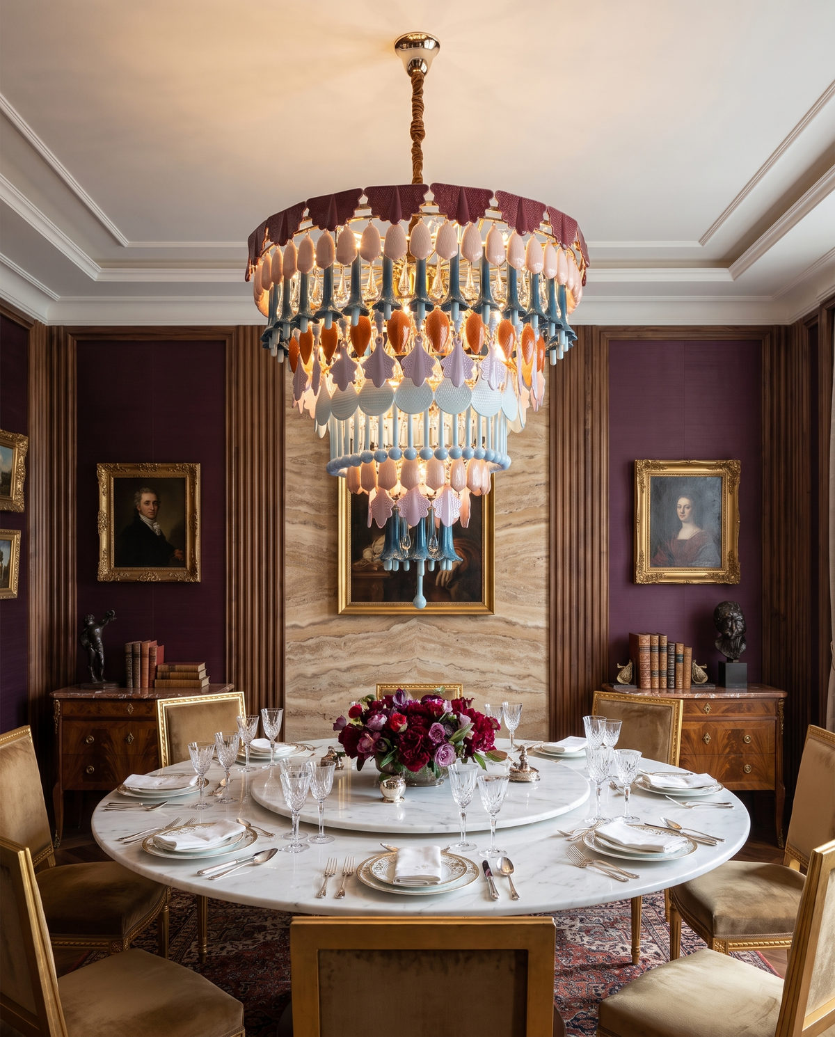 Radiant Bloom Ceramic Chandelier in the room