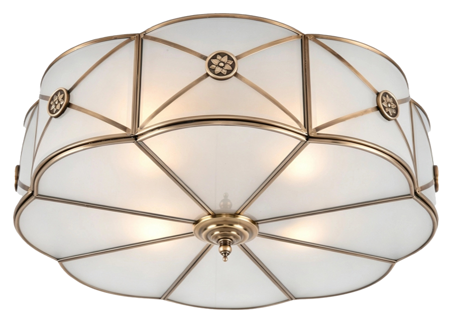 The Rosette antique brass and frosted glass flush ceiling light