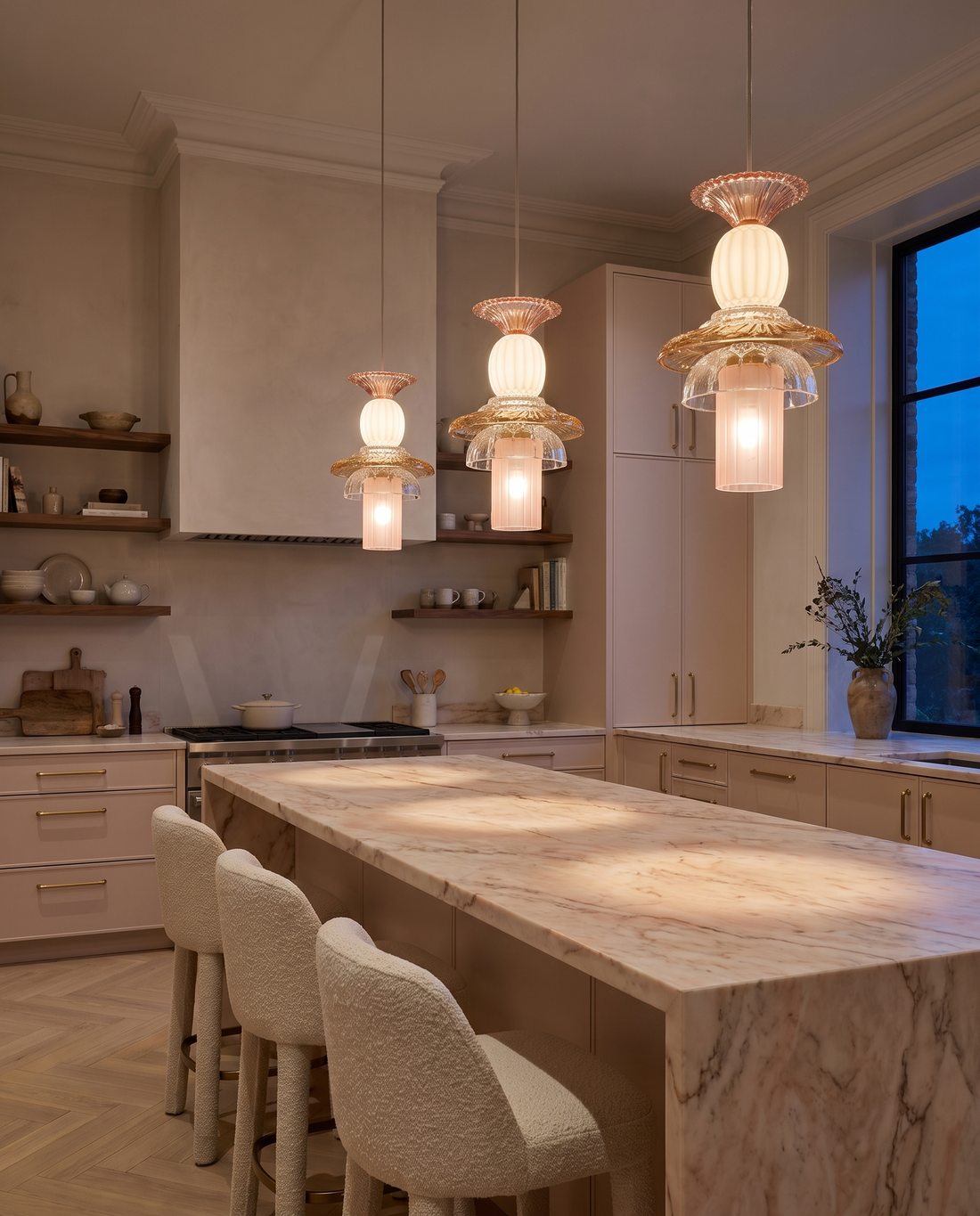 Blush Tier – pink and amber glass hanging light, view 2