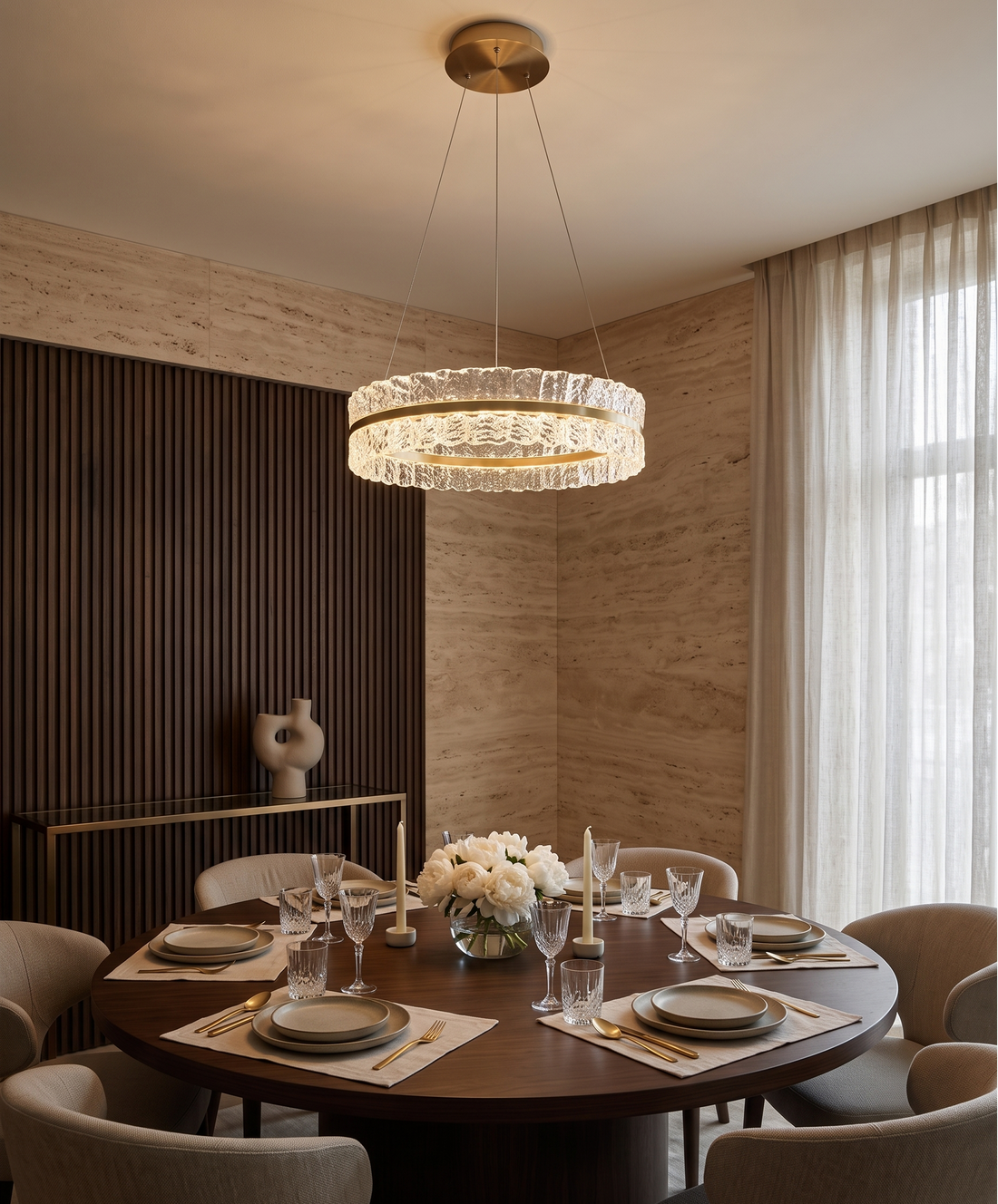 The Ice Halo ring chandelier in a room setting