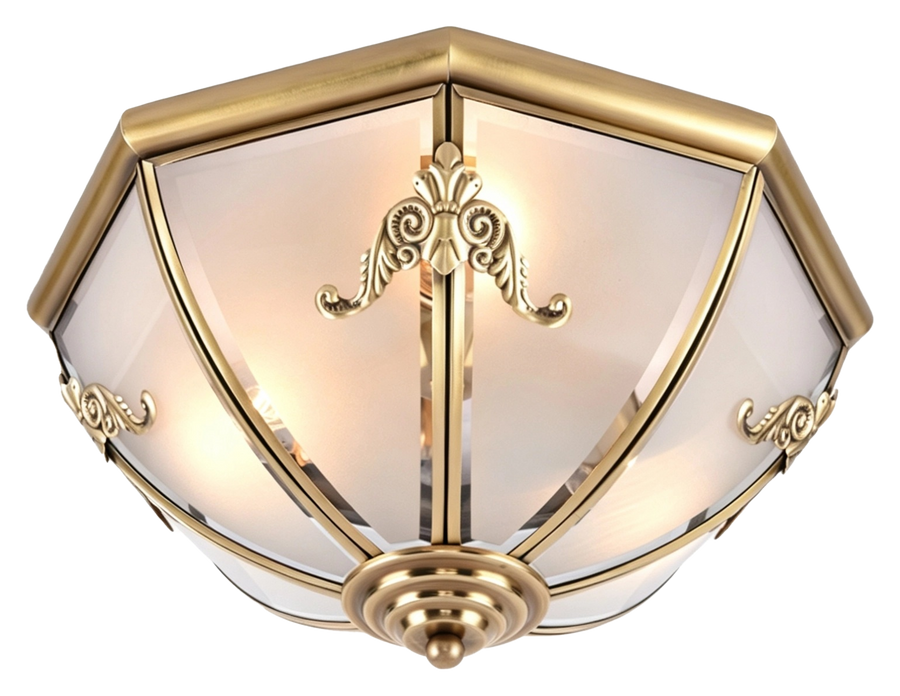 The Cartouche ornate antique brass frosted glass ceiling light