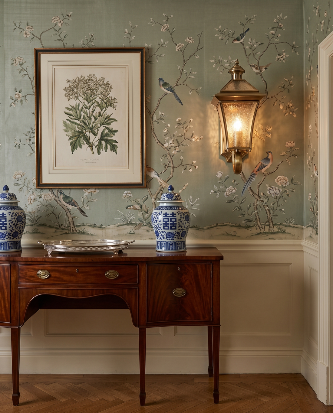 The Pagoda wall lantern in a room setting