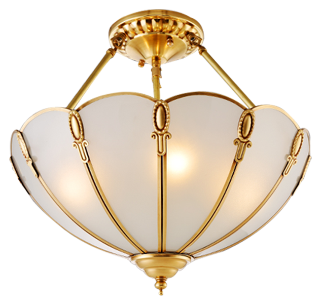 The Tazza wide frosted glass bowl antique brass pendant