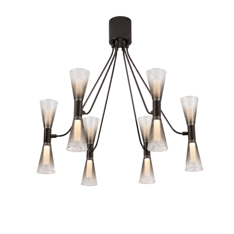 The Hourglass smoke glass curved arm LED chandelier