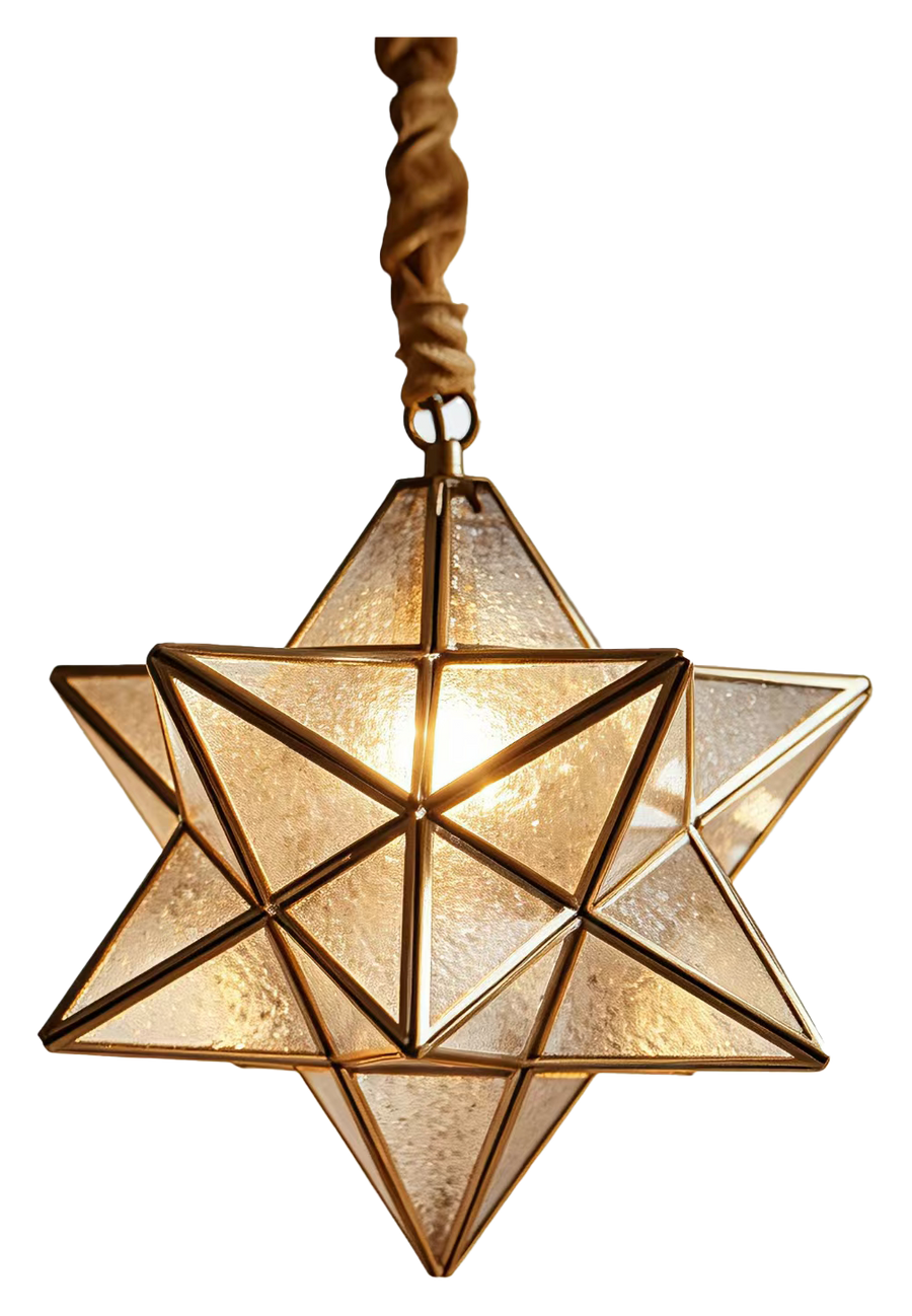 The Polaris brass star textured glass pendant