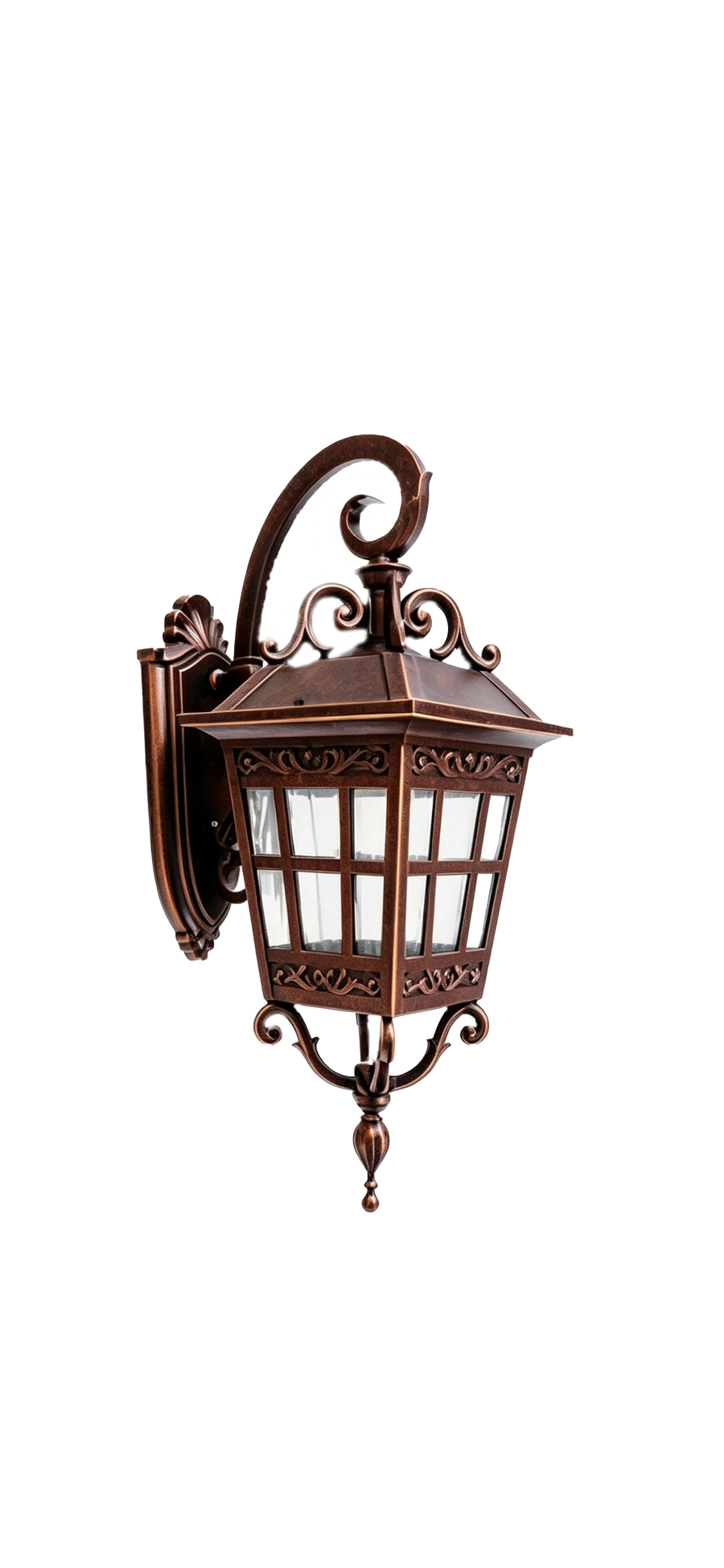 The Tavern hanging lantern on a scroll arm wall light
