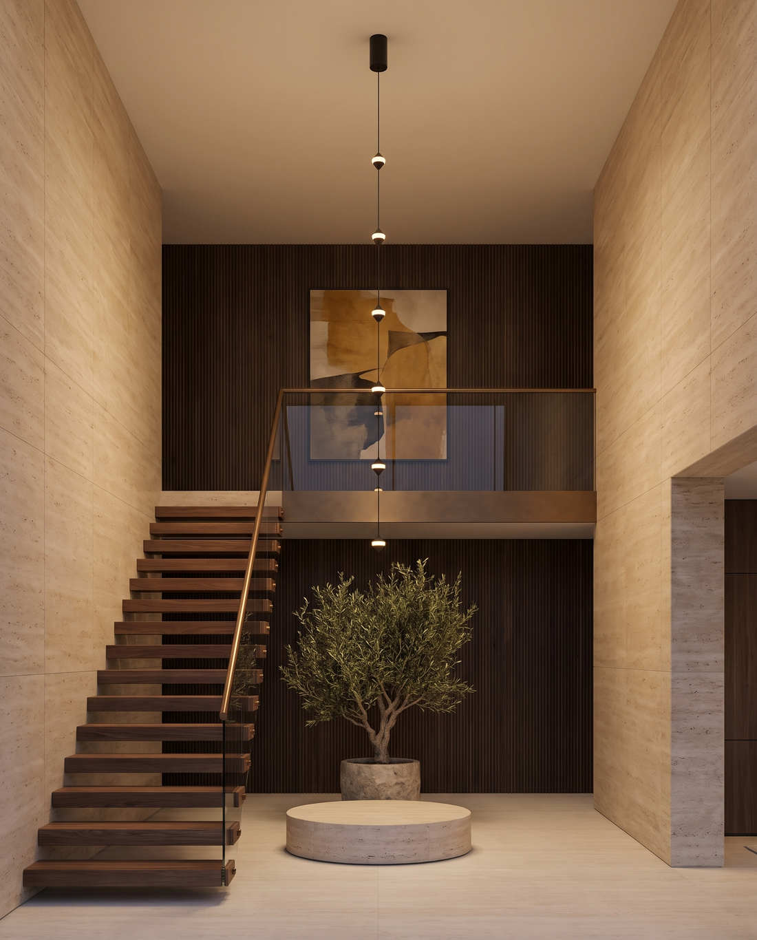 The Rain Chain vertical LED pendant in a room setting