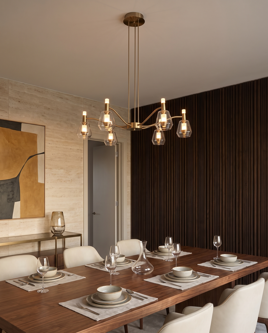 The Minuet LED chandelier in a room setting