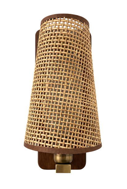 The Weave woven fabric shade wall light with antique brass bracket