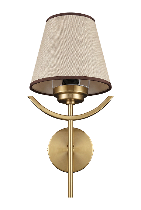 The Cradle brass arc fabric shade wall light