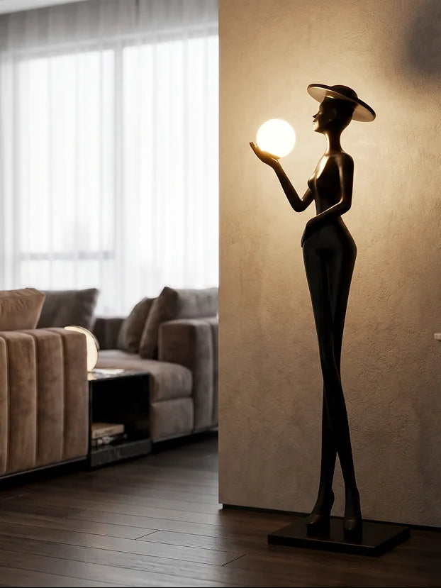 The Hat Lady in a drawing room